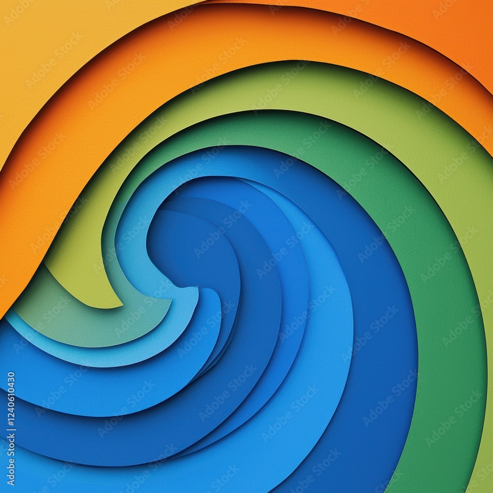 Poster vibrant abstract concentric circles in layered paper design with colorful tones