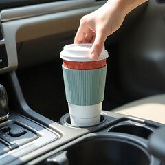 Placing Coffee in Car Cup Holder