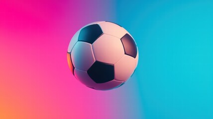 Obraz premium A floating soccer ball against a vibrant pink and blue gradient background, creating a dynamic and energetic visual.