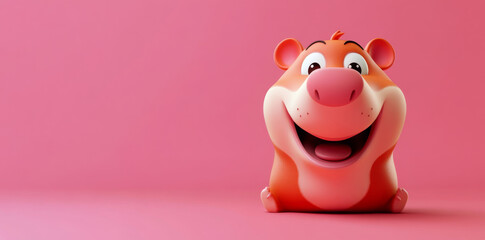 Cute 3D cartoon animal character smiling on pink background