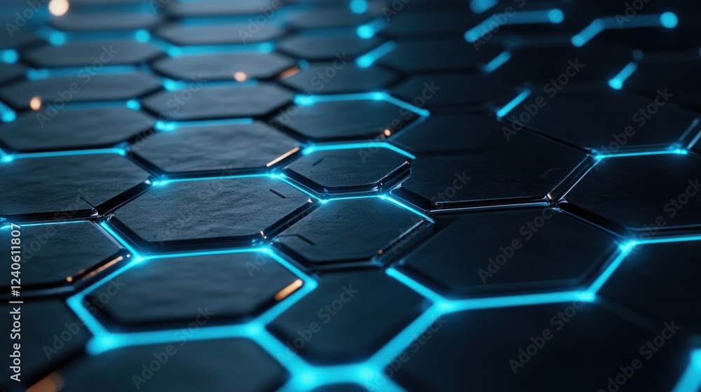 Poster futuristic hexagonal pattern with glowing blue edges