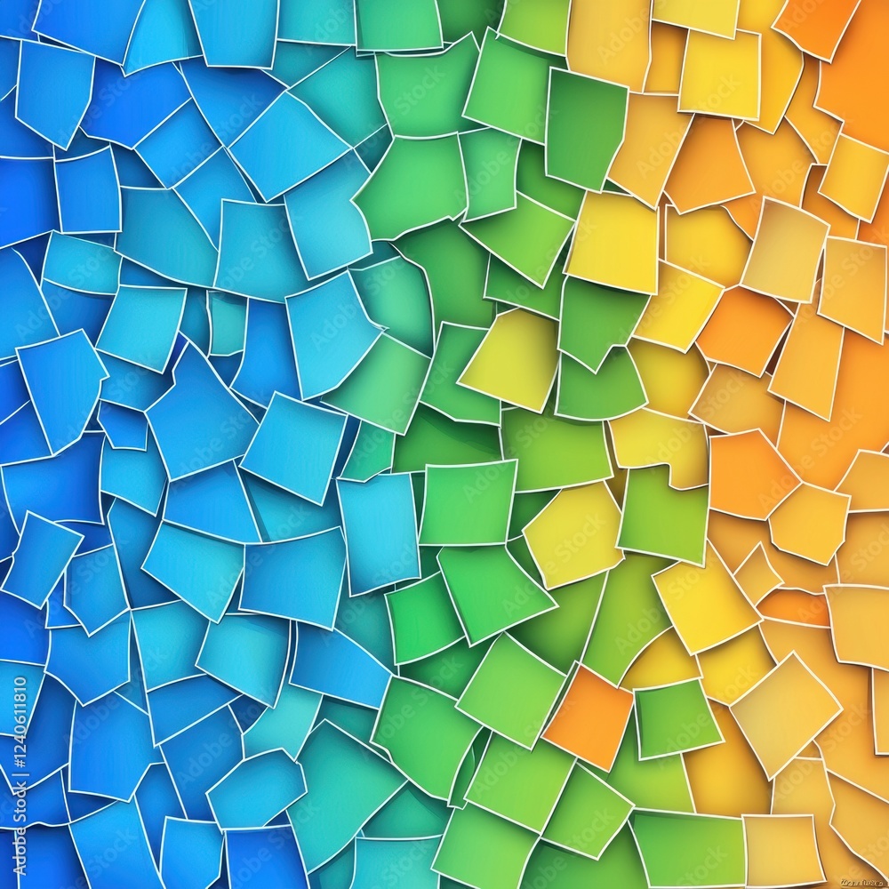 Poster abstract mosaic of torn paper shapes in cut style with color gradient effect