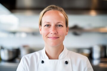 Obraz premium Professional german female chef in kitchen