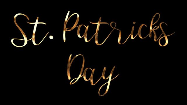 Gold script lettering for St. Patricks Day, suitable for festive social media posts, greeting cards, invitations, and promotional materials. Title animation, text, and lettering