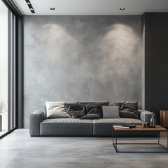 Minimalist Living Room with Neutral Sofa and Elegant Grey Wall