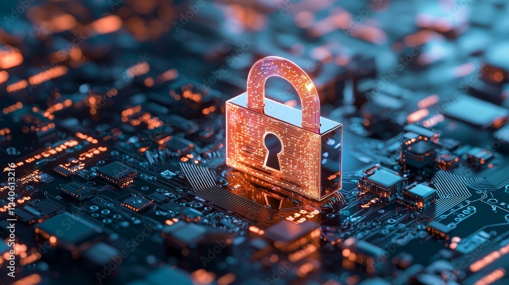 Poster cyber ​​security and data protection, securing the internet network, shield business and financial t