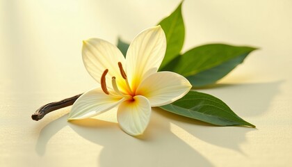 Naklejka premium Delicate White Flower and Vanilla Bean