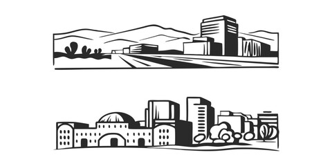 Naklejka premium Albuquerque, New Mexico Skyline – Modern Line Art City Illustration