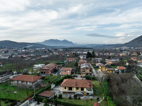 Aerial view of Serino countryside, along the Mount Terminio, Irpinia, Avellino, Campania, Italy.