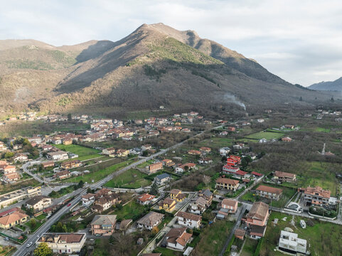 Aerial view of Serino countryside, along the Mount Terminio, Irpinia, Avellino, Campania, Italy.