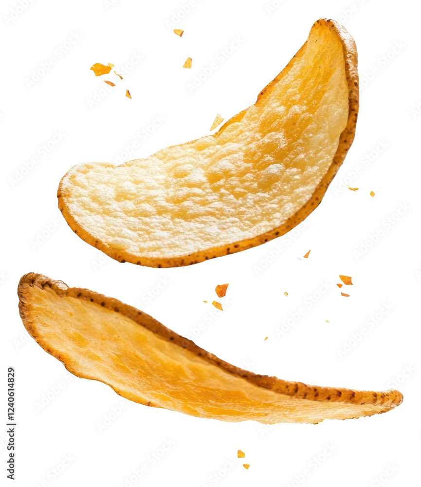 Poster png exploding 2 potato chips background floating isolated.