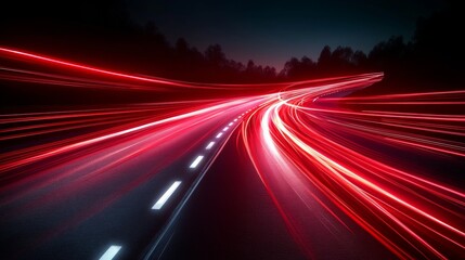 Obraz premium Abstract Light Trails, Red And White, Flowing Diagonally With Motion Blur, Futuristic Design