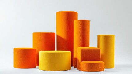 A captivating display of vibrant orange and yellow podiums, arranged against a simple backdrop. A perfect canvas for showcasing products or creating alluring advertisements. 