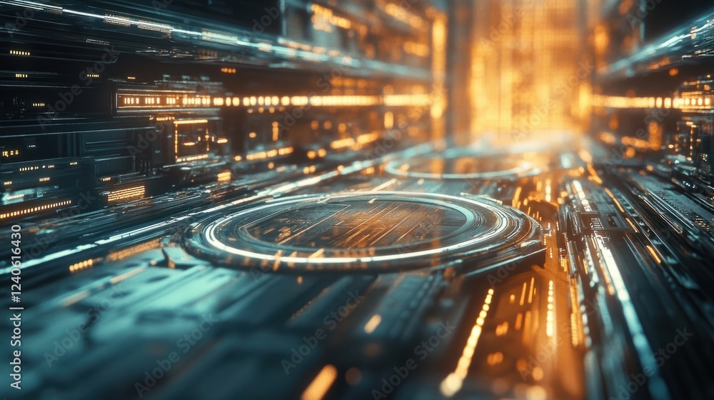 Poster 3d rendering of a microprocessor chip with futuristic lighting effects, digital innovation
