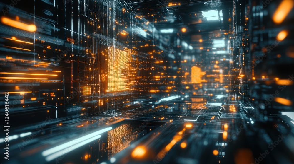 Poster 3d rendering of a microprocessor chip with futuristic lighting effects, digital innovation