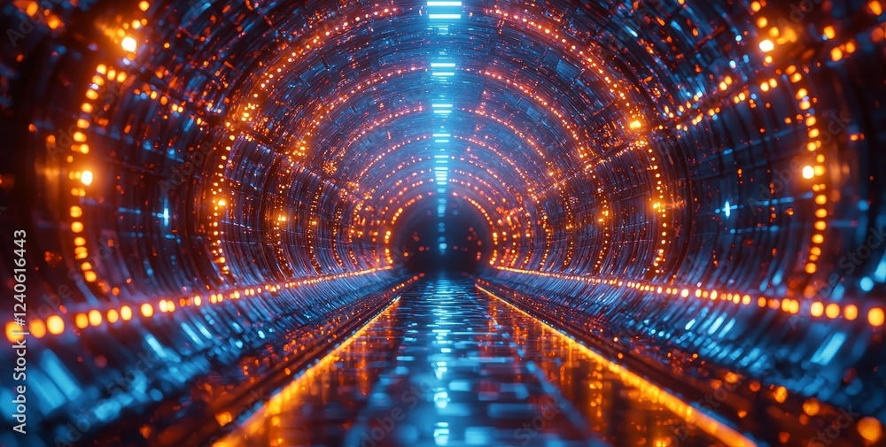 Poster abstract tunnel featuring rays of light and fresh highlights. set against an abstract blue backgroun