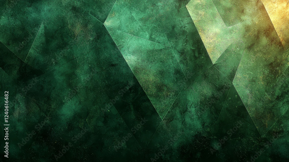 Poster abstract green and white background featuring a geometric diamond and triangle pattern, with elegant