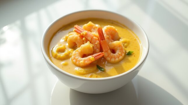 Delicious chingri malai curry with succulent shrimp served in a bowl