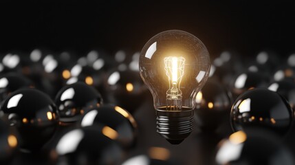 Bright Glowing Lightbulb Among Dark Bulbs Dark Background