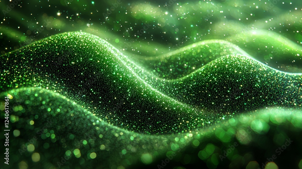 Aufkleber big data visualization on an abstract green futuristic background. 3d rendering of dynamic digital p
