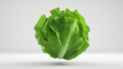 Fresh green lettuce head floating in a minimalist setting.