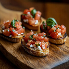 Bruschetta with Ricotta Cheese, Fresh Tomatoes, and Basil