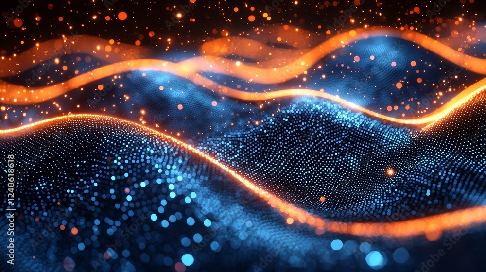 Poster futuristic point wave with an abstract background featuring a dynamic wave, connecting elements, and