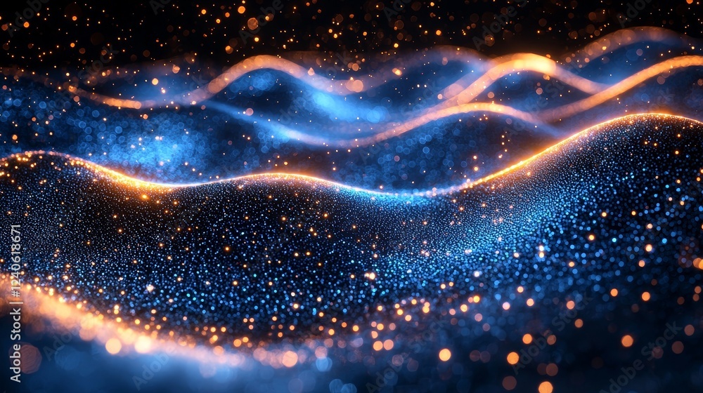 Aufkleber futuristic point wave abstract background with connecting dynamic waves and 3d big data technology r