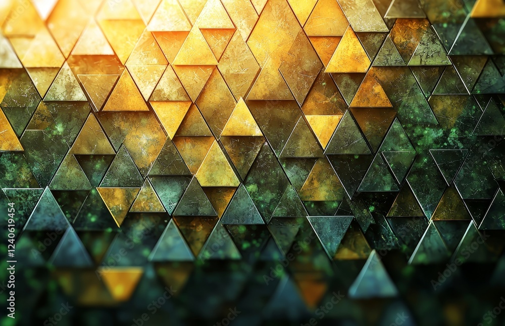 Poster modern image of an abstract background with green geometric triangle patterns