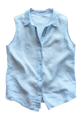 PNG Sleeveless pastel blue linen shirt blouse clothing apparel casual.