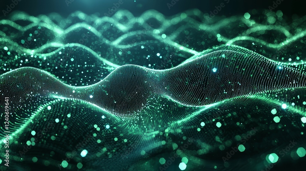 Poster the image shows an abstract green background with moving lines and dots that convey ideas related to
