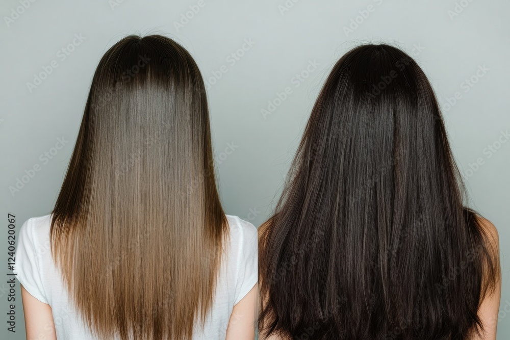 Poster comparison showcasing transition from thin to thick hair with improved texture and volume. generativ