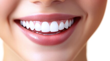 Obraz premium Close-up of a smiling woman showcasing bright white teeth