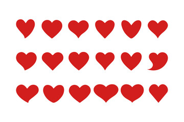 Red heart icons set vector, heart drawn hand. Cute hand drawn hearts set