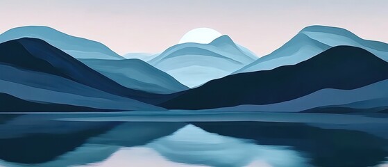 Serene mountain landscape reflecting on tranquil lake at dawn