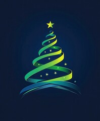 Elegant Green Spiral Christmas Tree Design with Star and Ornaments