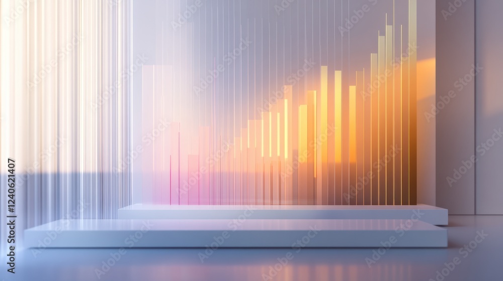 Poster modern white panel displaying transparent 3d bar graphs with financial statistics