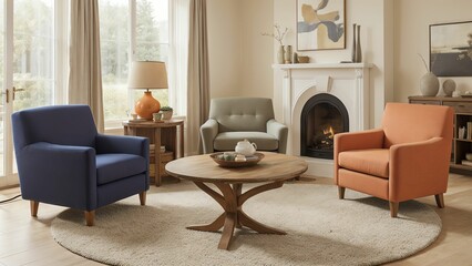Elegant Living Room Featuring Modern Furniture, Artistic Touches, and Natural Light for a Chic and Inviting Space