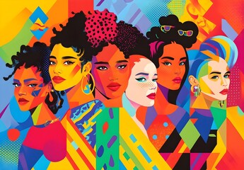 Pop art illustration, banner, texture or background depicting the pride day and the LGBT community with diverse people	
