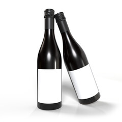 3D Mockups bottle of wine or champagne with foil cap and label isolated on background. Bottle container used for champagne, drink alcohol, water, liquid product and wine. Place your product design