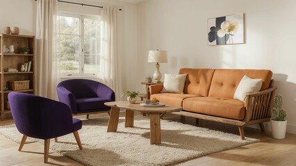 Elegant Living Room Featuring Modern Furniture, Artistic Touches, and Natural Light for a Chic and Inviting Space
