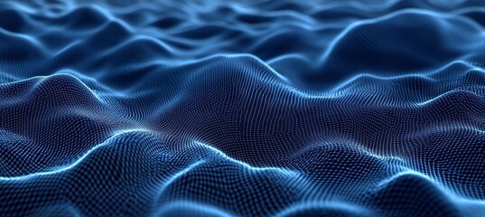 Obraz premium Abstract Blue Wave Pattern Futuristic Digital Landscape of Glowing Lines on a Dark Background.