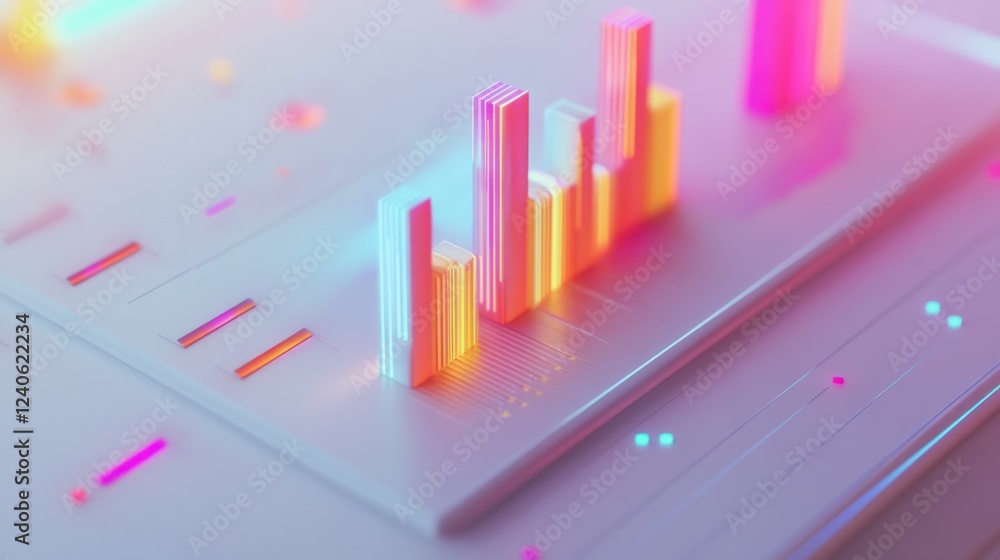 Poster sleek 3d digital analytics interface with vibrant graph bars on a white panel