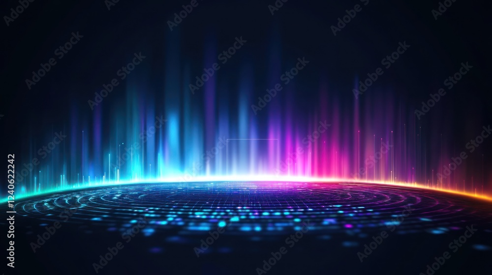 Poster vibrant abstract light wave patterns on dark background