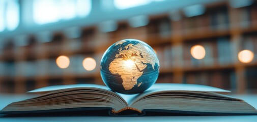 An open book displaying a glowing globe, representing knowledge and exploration. Perfect for themes of education, travel, and cultural awareness.
