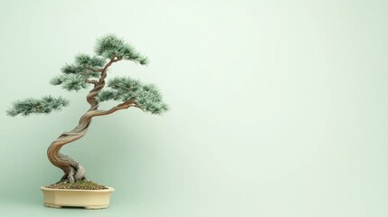 Serene Green Bonsai Tree in Minimalist Setting
