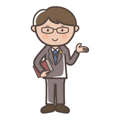 案内をする男性弁護士の全身イラスト