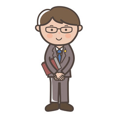 笑顔で話を聞く男性弁護士の全身イラスト