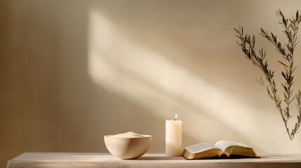 Ash Wednesday Still Life with Bible, Candle, and Ashes