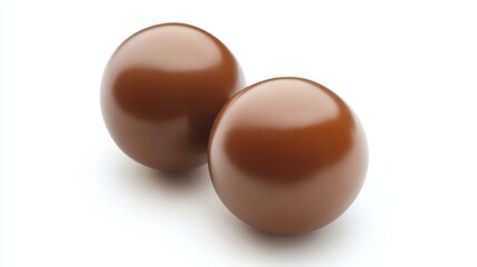 Two Smooth Brown Chocolate Balls Against White Background